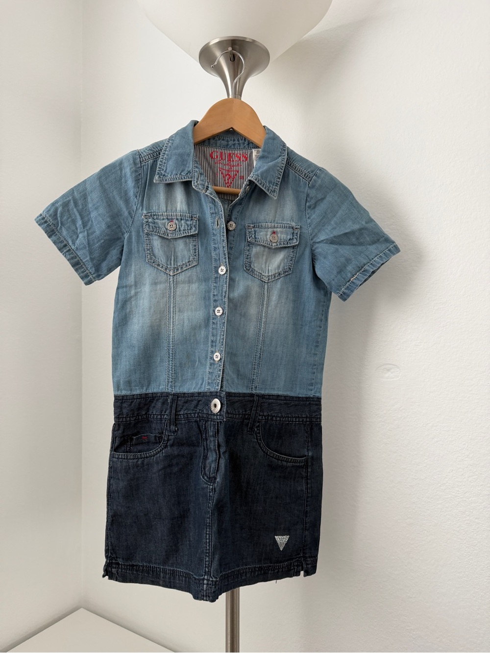 Guess Two-Tone Blue Denim Girls' Short Sleeve Dress